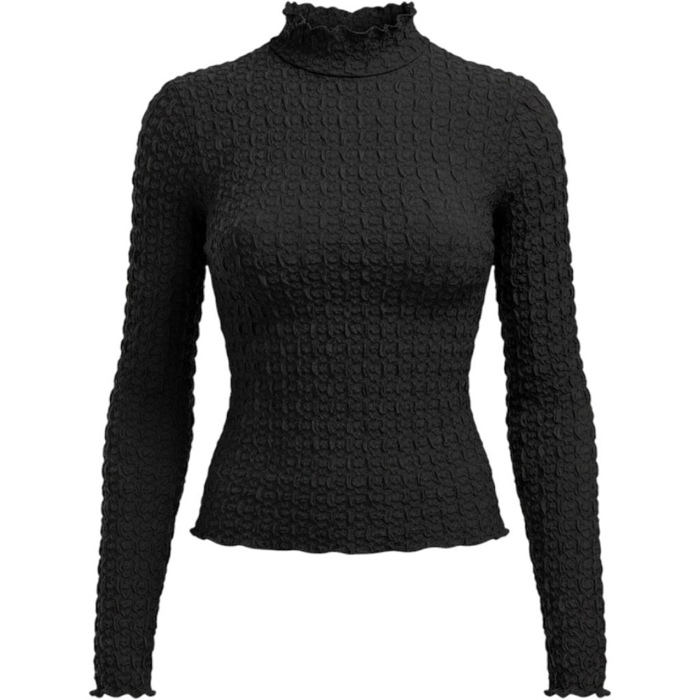Jason Wu Black Popcorn Texture Mock Neck Long Sleeve Top JW441003 New